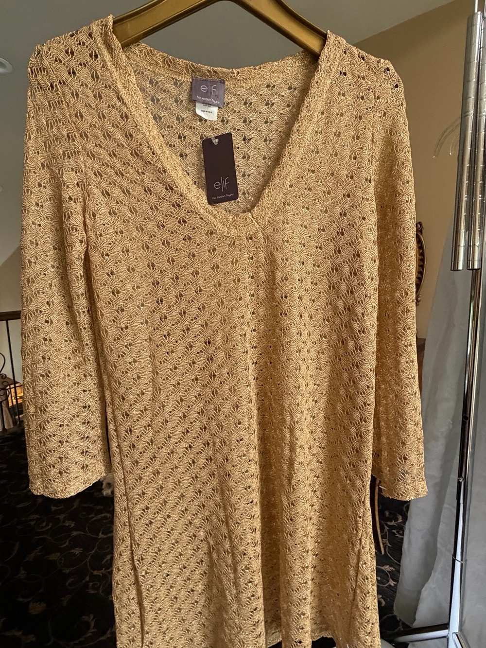 ELF Crochet V-Neck Tunic in Beige